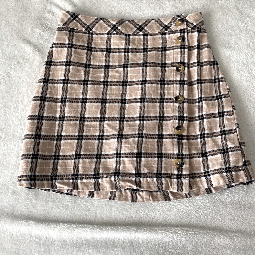 Plaid Button Front Skirt